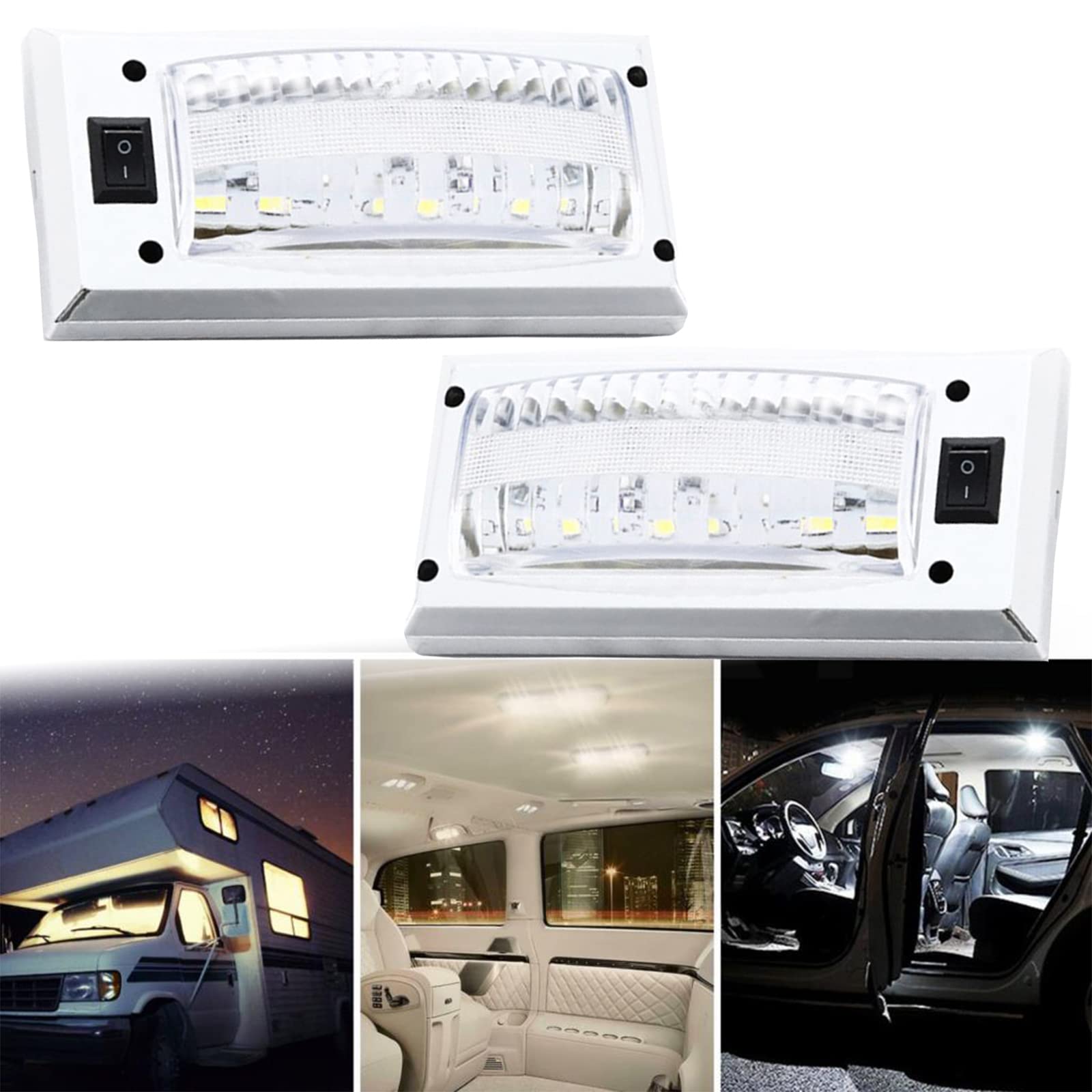 Auto Innen Beleuchtung LED, KFZ Innenraumbeleuchtung 12 LEDs 12V-24V Weiß Lampe mit EIN/AUS Schalter für Auto Wohnmobile LKW Van Universal Beleuchtung von JUTTAUTO