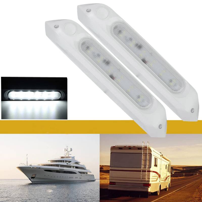 JUTTAUTO 12 V Wohnwagen-LED-Licht, 8 W Touch-Schalter, Außentür, Veranda, Wohnmobil-Innenbeleuchtung für Boot, Marine, LKW, Wohnmobil, Camping, Van, Beleuchtung (2 x weiß) von JUTTAUTO