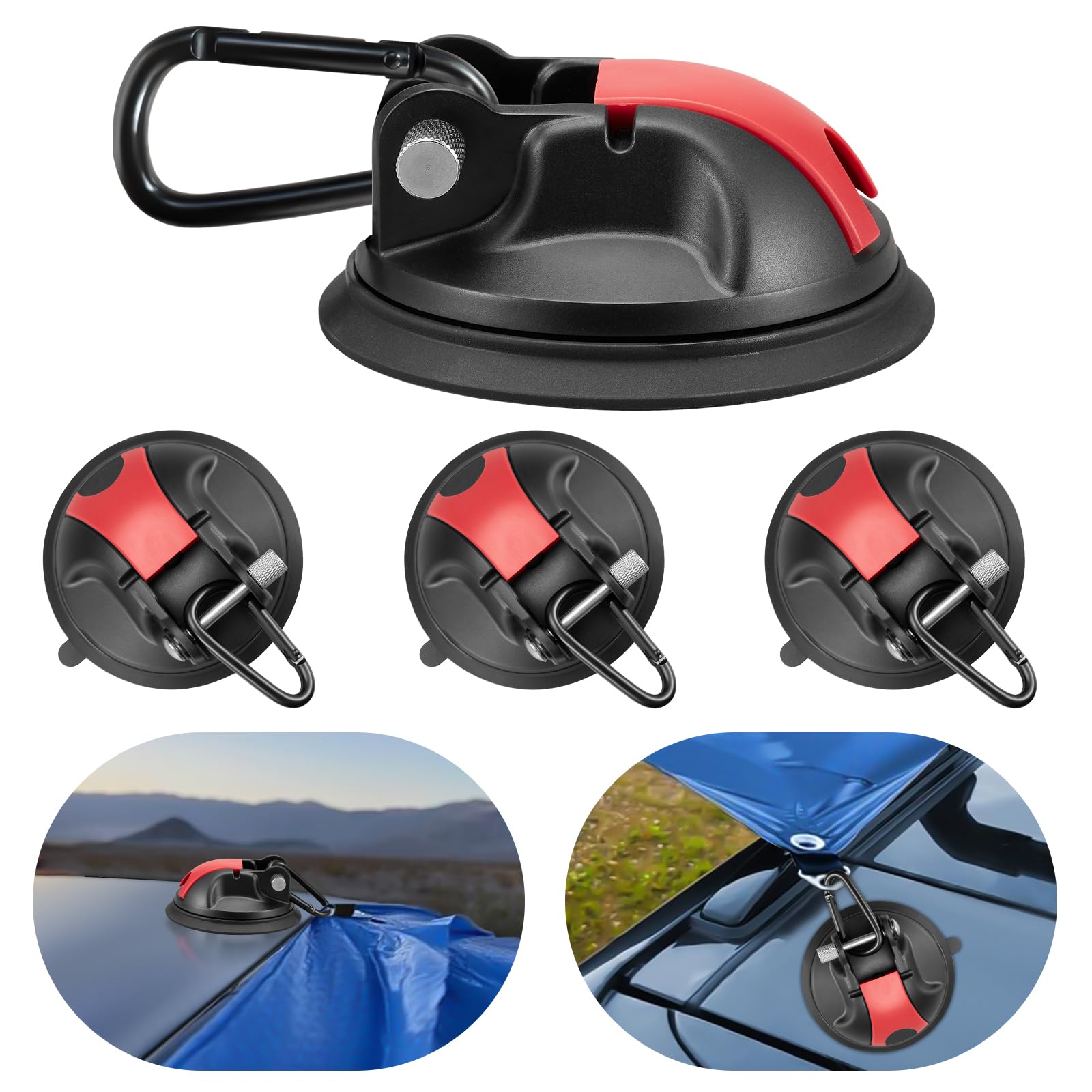 JUYLTOOL 4 Stück Saugnapf Haken Stark,Saugnapf Haken Camping,Saugnapf für Camping, Wohnwagen,Vorzelte,Camping, Aufhängen,Autos,Adsorption auf Fliesen, Autos, Glas,glatten Oberflächen,Max 30KG von JUYLTOOL