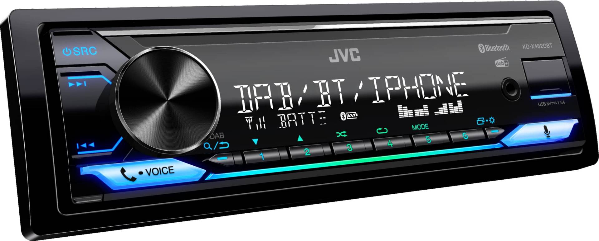 JVC KD-X482DBT USB-Autoradio mit DAB+ & Bluetooth Freisprecheinrichtung (USB, AUX-In, 3 x Pre-Out 2, 5V, Amazon Alexa, Soundprozessor, 4x50 W, VAR. Beleuchtung), Schwarz von JVC