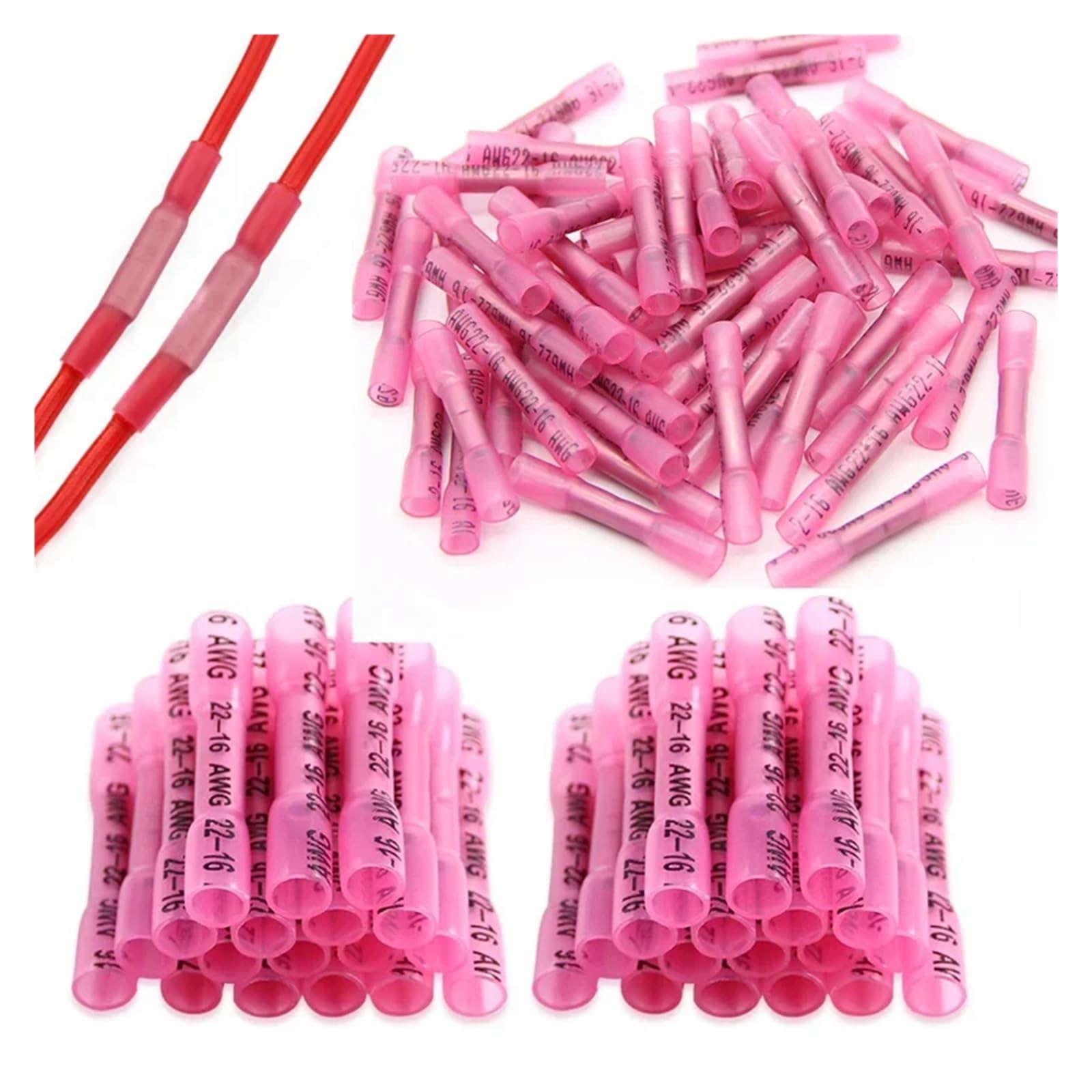 1000PCS Red Heat Shrink Terminals Insulated Butt Electrical Splice Wire Connectors Cable Crimp Terminal Connector AWG 22-18 von JVNTOPIHW
