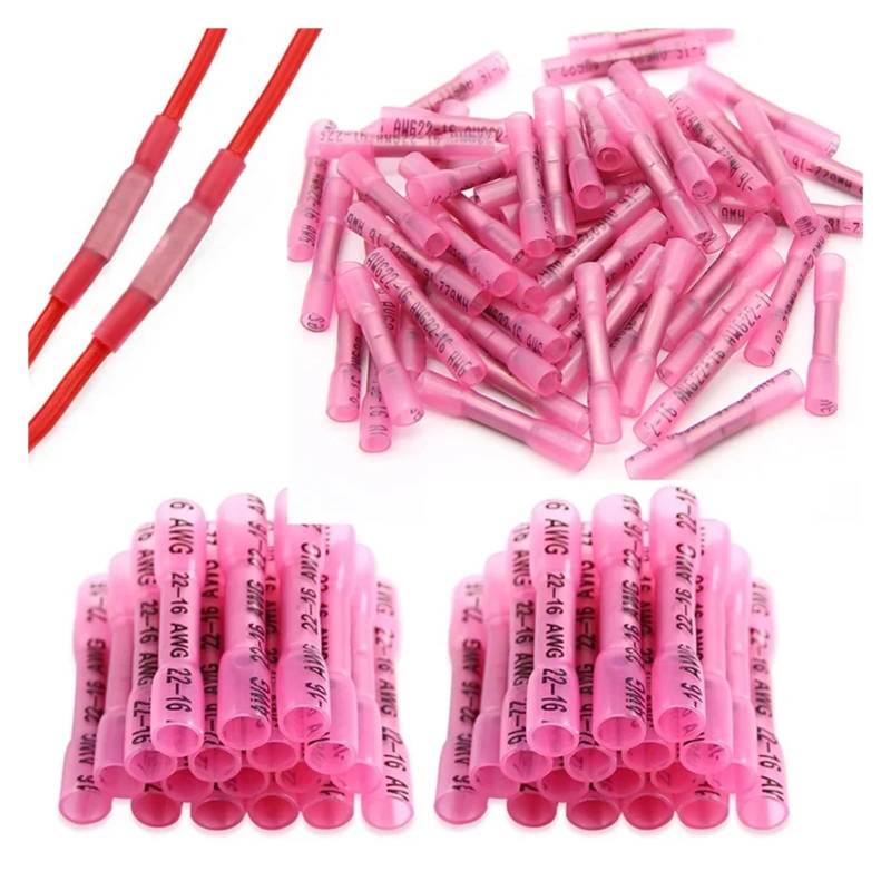 1000PCS Red Heat Shrink Terminals Insulated Butt Electrical Splice Wire Connectors Cable Crimp Terminal Connector AWG 22-18 von JVNTOPIHW