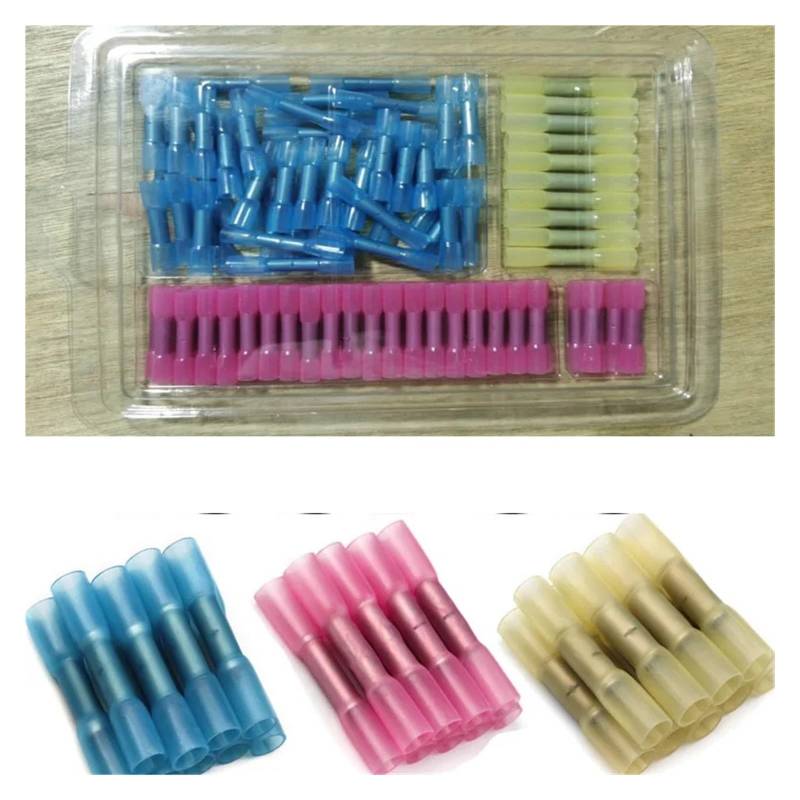 100PCS Boxed Electrical Wire Terminal Heat Shrink Butt Crimp Terminals Red Insulated Seal Wire Connectors 22-10 AWG von JVNTOPIHW