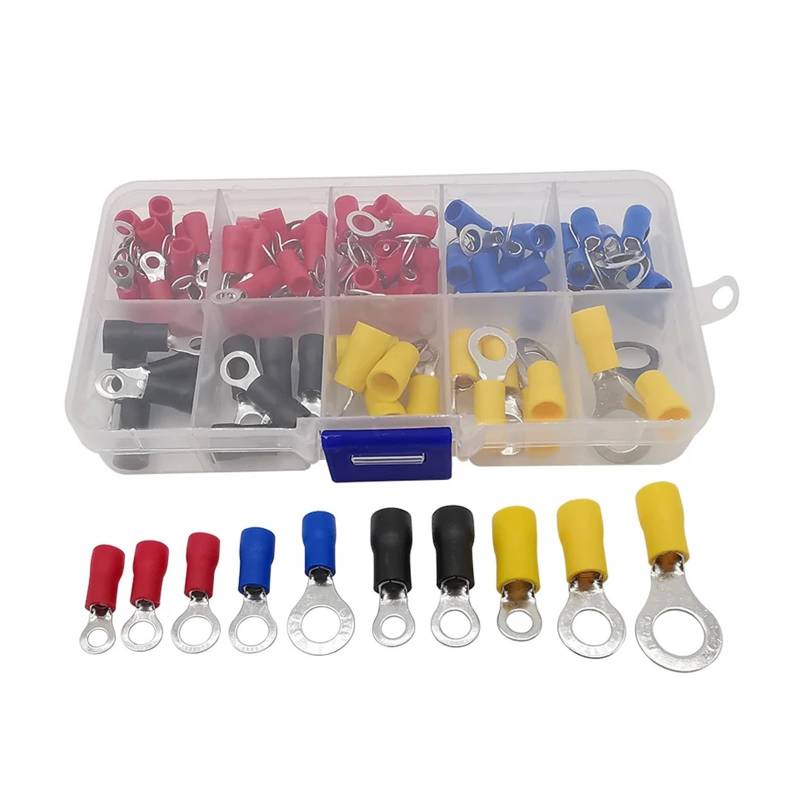102Pcs/Box RV Ring Terminal Electrical Crimp Connector Set Insulated Cold Pressed Terminal End Butt Assortment Kit With Box von JVNTOPIHW