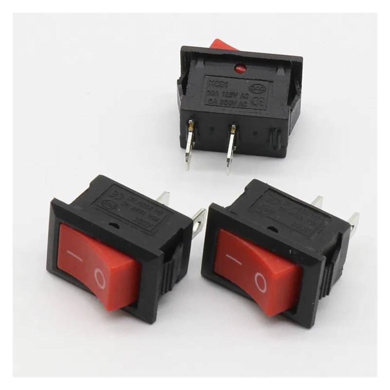 10pcs 15 * 21MM KCD1-101 AC 6A 250V 2 Pin ON/OFF I/O SPST Snap in Red Button Boat Rocker Switch von JVNTOPIHW