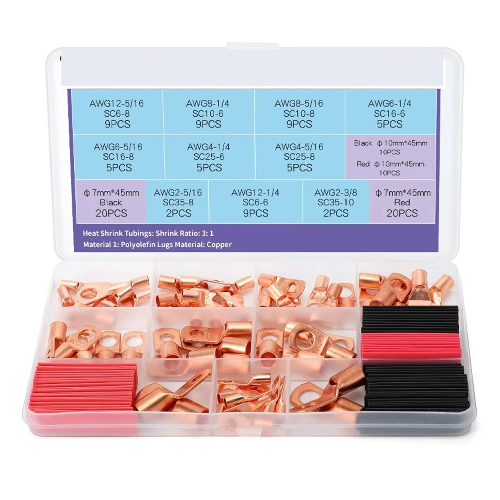 120CPS assortment Auto Ring Copper Terminal Wire Crimp Connector Cable Terminals Battery Soldered Connector Kits von JVNTOPIHW