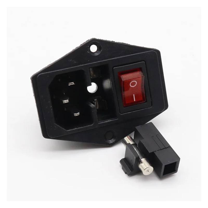 1Pc Black Red AC 250V 10A 3 Terminal Power Socket with Fuse Holder von JVNTOPIHW