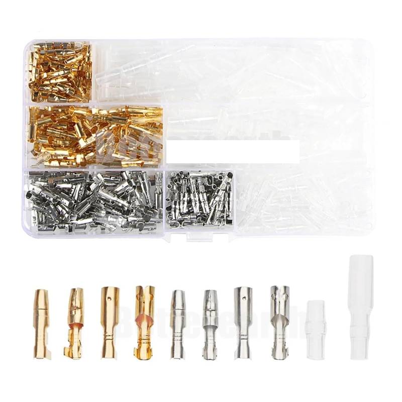 400PCS 3.9mm Female and Male Terminals Connector Gold Brass/Silver Wire Connector with Insulating Sleeves for Car von JVNTOPIHW