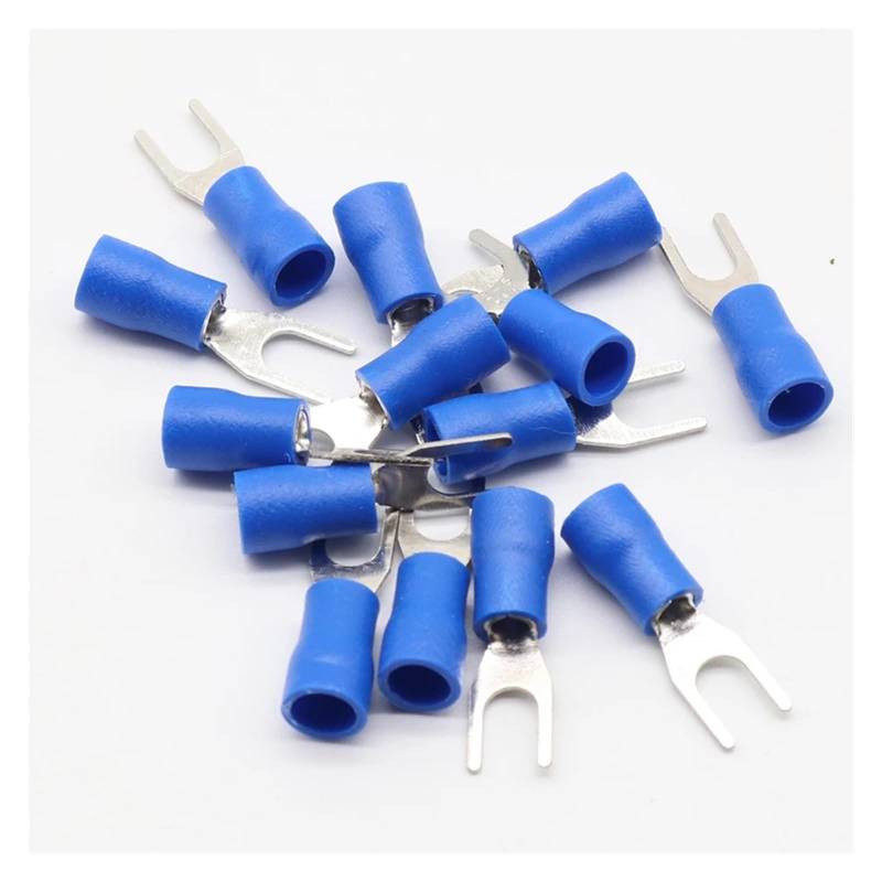 SV2-4 Blue Furcate Cable Wire Connector 100PCS/Pack Furcate Pre-Insulating Fork Spade 16~14AWG Wire Crimp Terminals SV2.5-4 SV von JVNTOPIHW