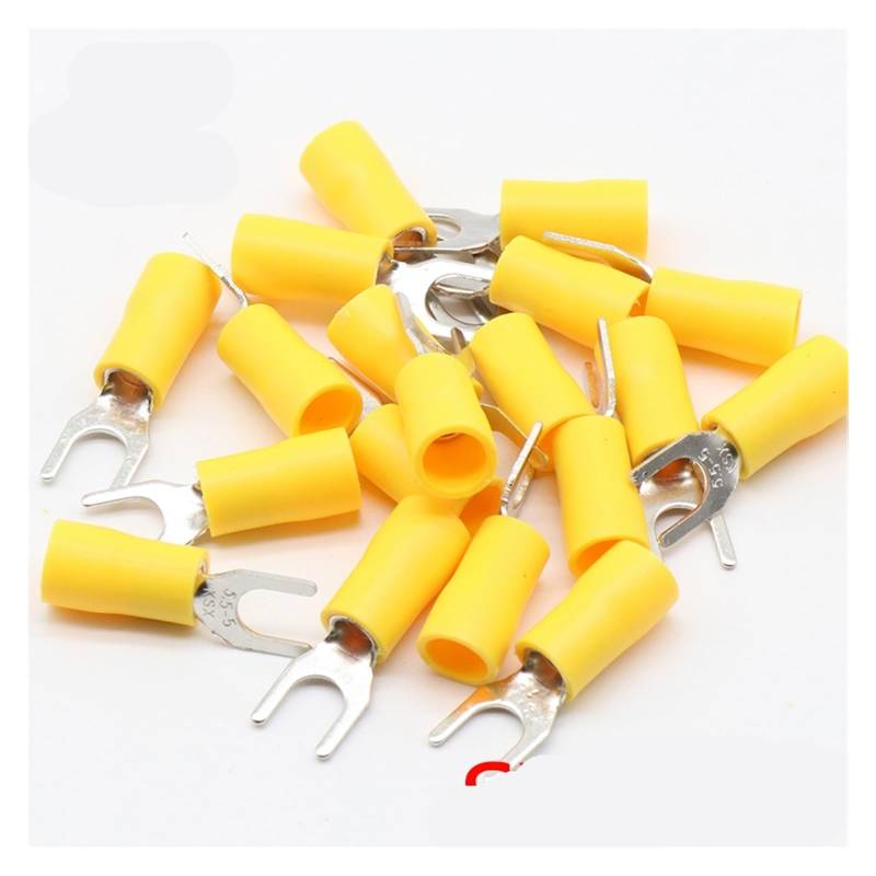 SV5.5-5 Yellow Furcate Terminal Cable Wire Connector 100PCS Fork Type Insulated Wiring Terminals for AWG12-10 SV5-5 SV von JVNTOPIHW