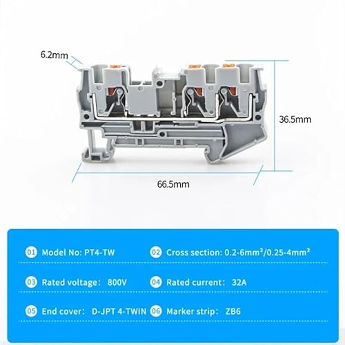Terminal Block Din Rail PT 4-Twin 3 Conductors Push In Spring Screwless Feed Through Wire Conductor 10pcs Wire Connector von JVNTOPIHW