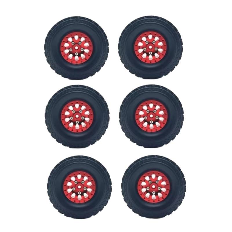 Für WPL Für B16 B36 Für JJRC Für Q60 Q63 Q64 6 Stücke Metall Beadlock Radnabe Felge Rubbr Reifen 6X6 RC Auto Upgrade Teile RC Spielzeugautoteile(Red) von JVRWSC