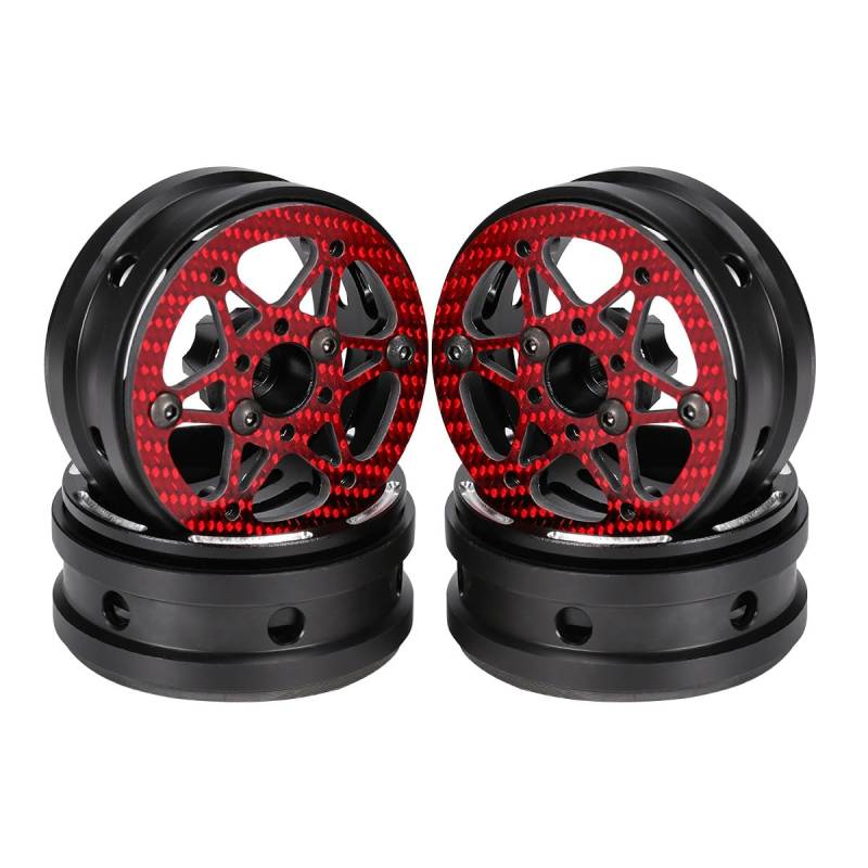 JVRWSC Für 1/10 RC Rig Crawler Für LCG Comp Builds Für Capra Für SCX10 Für TRX4 UGRC Für Chassis 1,9 Zoll Farbige Beadlock-Felgen 4 STK RC Spielzeugautoteile(Red,Type-D) von JVRWSC