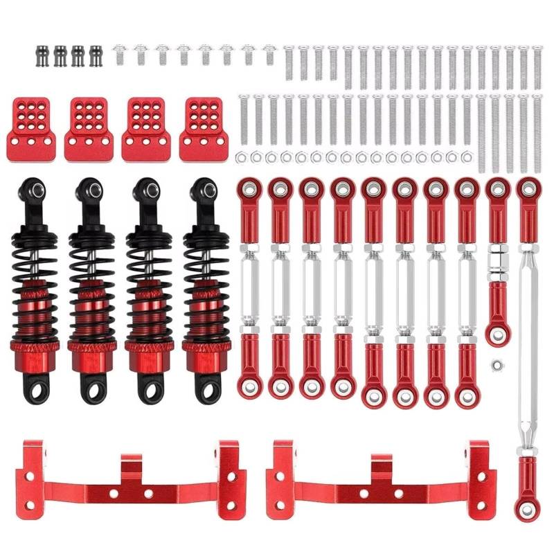 JVRWSC Für MN Für D90 MN91 MN96 MN98 MN99S 1/12 Metall Für Chassis Link Stange Zugstange Halterung Stoßdämpfer Set RC Auto Upgrades Teile Zubehör RC Spielzeugautoteile(Red) von JVRWSC