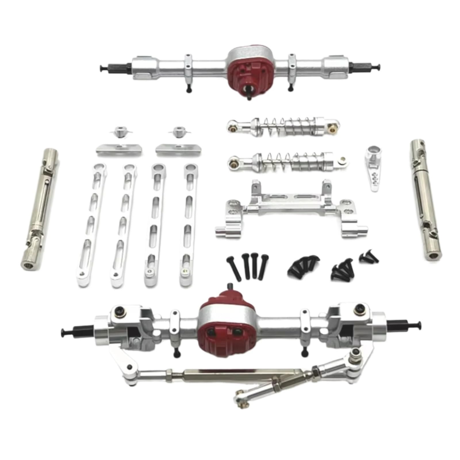 JVRWSC Für MN Für MN82 LC79 MN78 1/12 Metall Vorder- Und Hinterachse Für Chassis Link Stange Zugstange Montieren Stoßdämpfer Set RC Auto Upgrade Teile RC Spielzeugautoteile(Silver) von JVRWSC