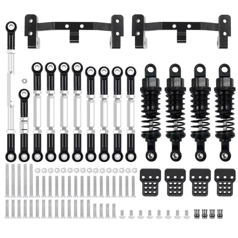 JVRWSC Für WPL Für C14 C24 1/16 Metall Für Chassis Link Stange Zugstange Halterung Stoßdämpfer Set RC Auto Upgrades Teile Zubehör RC Spielzeugautoteile(Black) von JVRWSC