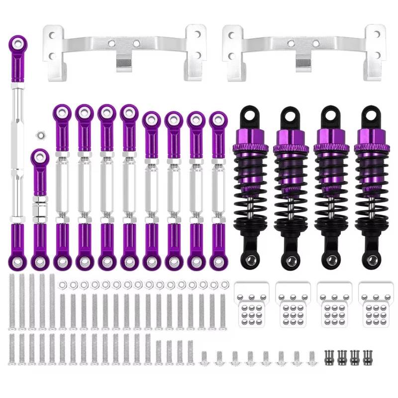 JVRWSC Für WPL Für C14 C24 1/16 Metall Für Chassis Link Stange Zugstange Halterung Stoßdämpfer Set RC Auto Upgrades Teile Zubehör RC Spielzeugautoteile(Purple) von JVRWSC