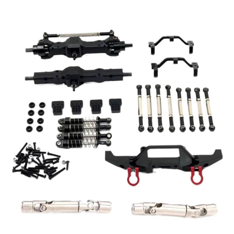 JVRWSC Für WPL Für C14 C24 C24-1 1/16 Metall Vorder- Und Hinterachse Für Chassis Link Stange Zugstange Montieren Stoßdämpfer Set RC Auto Upgrade Teile RC Spielzeugautoteile(Black) von JVRWSC