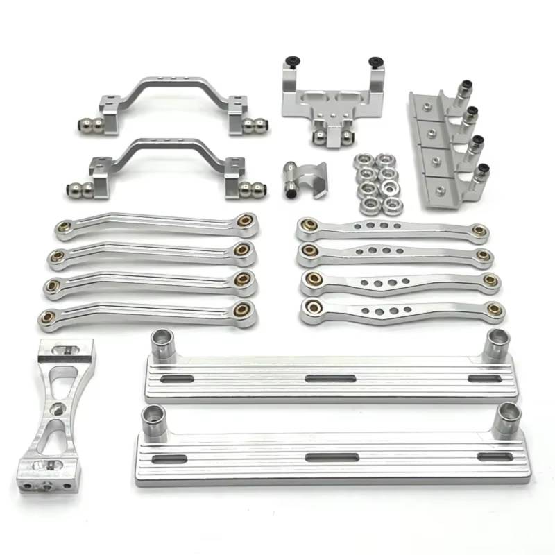 JVRWSC Für WPL Für C64 C64-1 1/16 Metall Für Chassis Link Stange Zugstange Montieren Seite Pedal Shock Mount Set RC Auto Upgrade Teile Zubehör RC Spielzeugautoteile(Silver) von JVRWSC