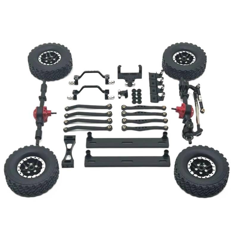 JVRWSC Für WPL Für C64 C64-1 1/16 Metall Vorder- Und Hinterachse Für Chassis Link Stange Zugstange Montieren Seite Pedal Reifen Set RC Auto Upgrade Teile RC Spielzeugautoteile(Black) von JVRWSC
