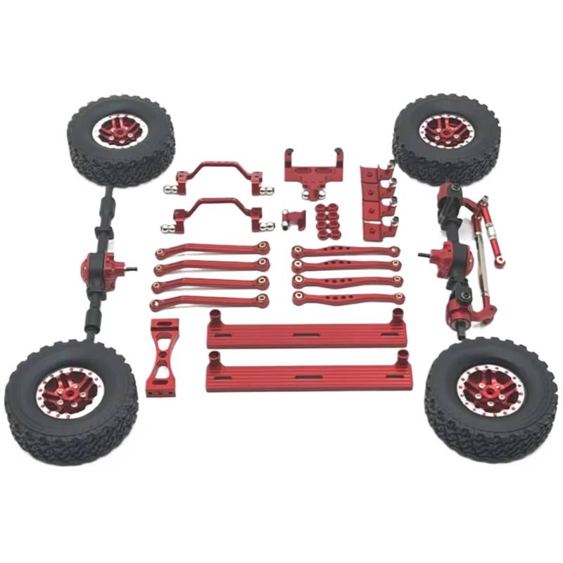 JVRWSC Für WPL Für C64 C64-1 1/16 Metall Vorder- Und Hinterachse Für Chassis Link Stange Zugstange Montieren Seite Pedal Reifen Set RC Auto Upgrade Teile RC Spielzeugautoteile(Red) von JVRWSC