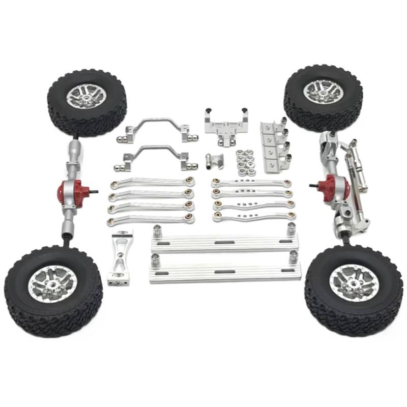 JVRWSC Für WPL Für C64 C64-1 1/16 Metall Vorder- Und Hinterachse Für Chassis Link Stange Zugstange Montieren Seite Pedal Reifen Set RC Auto Upgrade Teile RC Spielzeugautoteile(Silver) von JVRWSC
