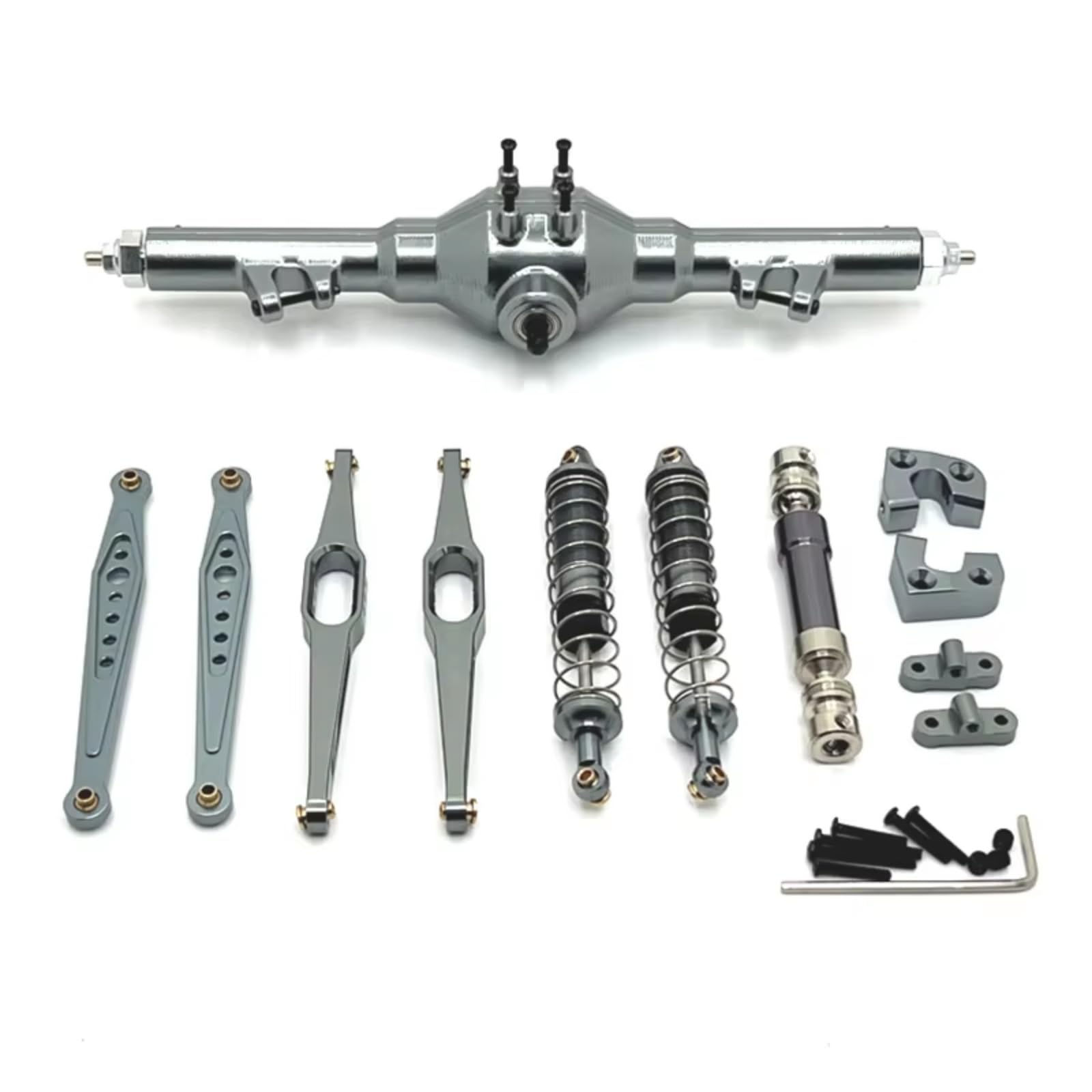 JVRWSC Für Wltoys Für 124006 12423 12427 12428 12429 1/12 Metall Hinterachse Antriebswelle Stoßdämpfer Längslenker RC Auto Upgrade Teile Kit RC Spielzeugautoteile(Gray) von JVRWSC