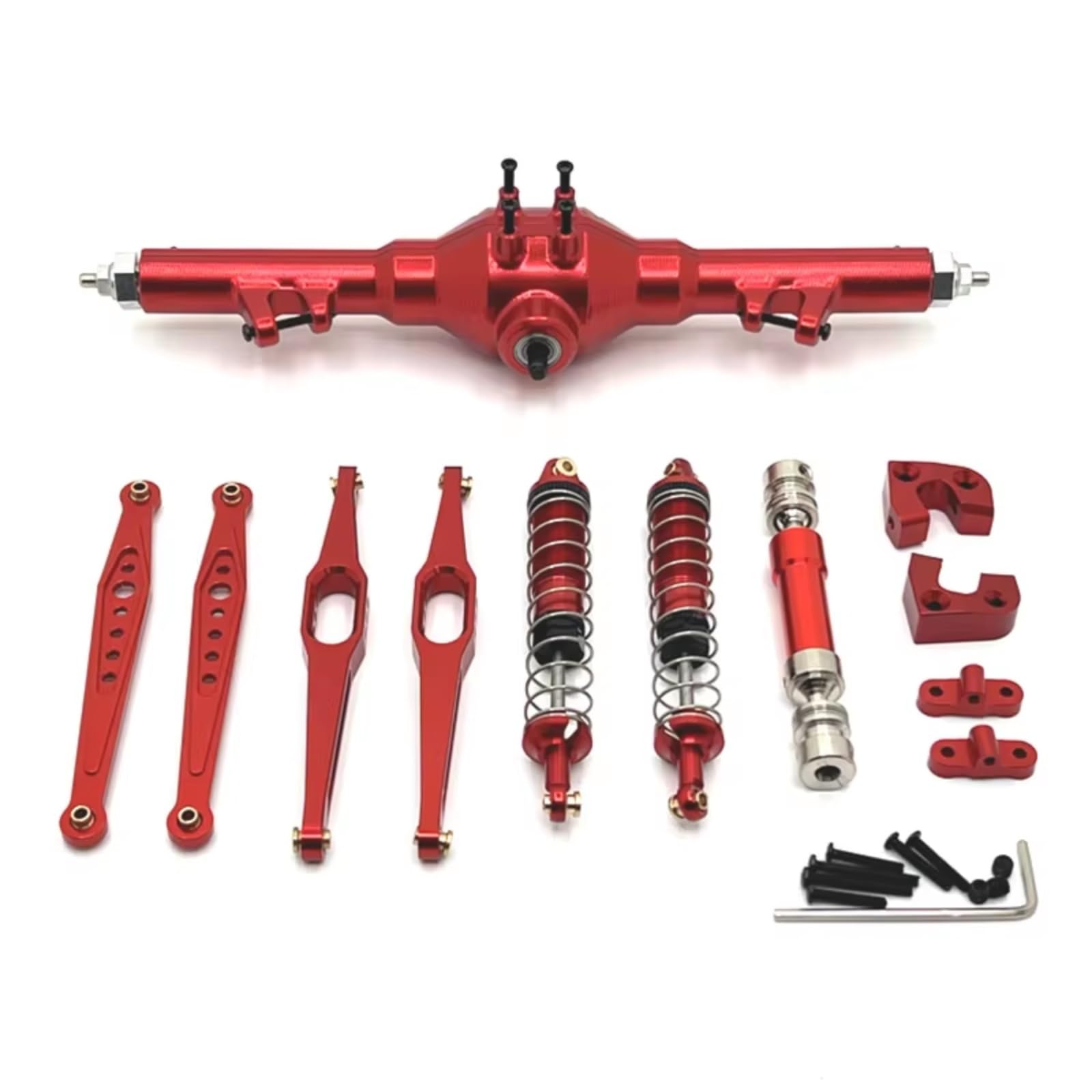 JVRWSC Für Wltoys Für 124006 12423 12427 12428 12429 1/12 Metall Hinterachse Antriebswelle Stoßdämpfer Längslenker RC Auto Upgrade Teile Kit RC Spielzeugautoteile(Red) von JVRWSC