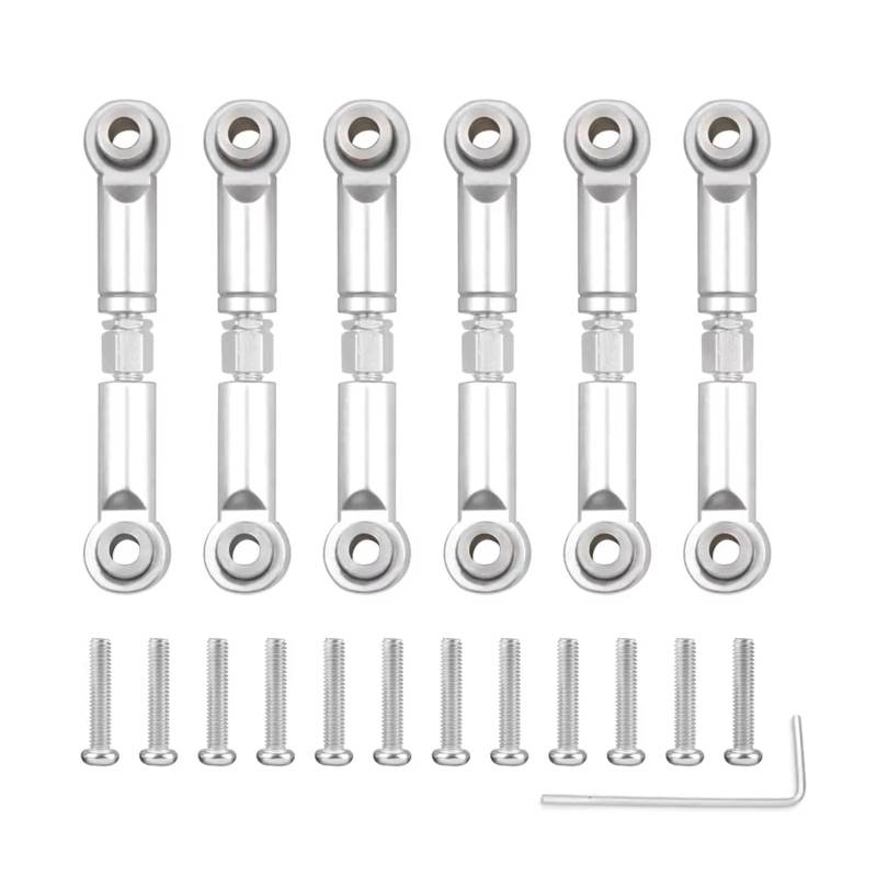 JVRWSC Für Wltoys Für A959 A959-B A949 A969 A979 K929 1/18 Metall Vorne Hinten Spurstange Gestänge Servo Link Rod Set RC Auto Upgrades Teile Zubehör RC Spielzeugautoteile(Silver) von JVRWSC