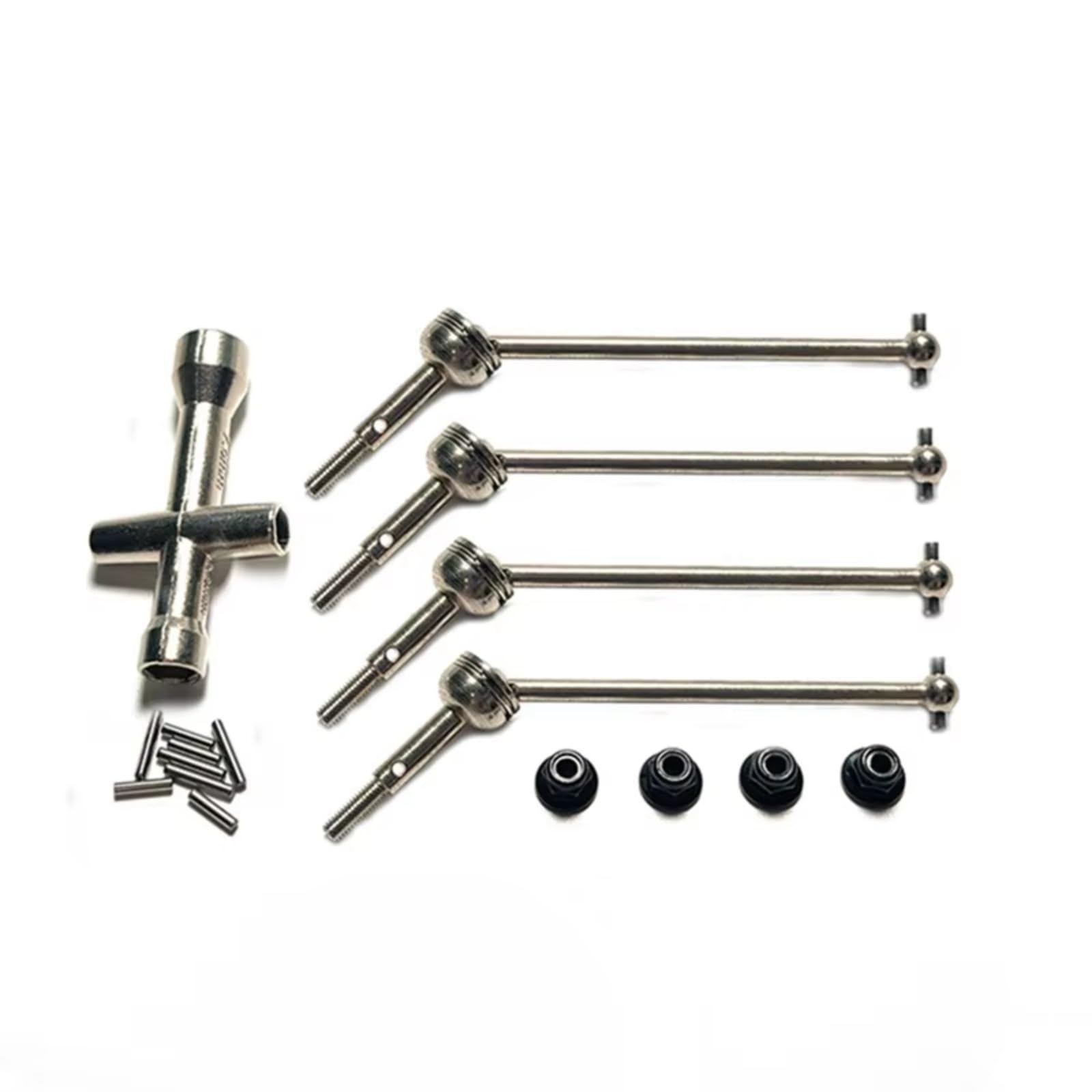 JVRWSC RC Auto Antriebswelle Kompatibel Mit Wltoys 144001 144010 124007 124016 124019 124018 RC-Auto-Upgrade-Teile, 4-teilige Metall-Antriebswellen-Radmutter(Silver) von JVRWSC
