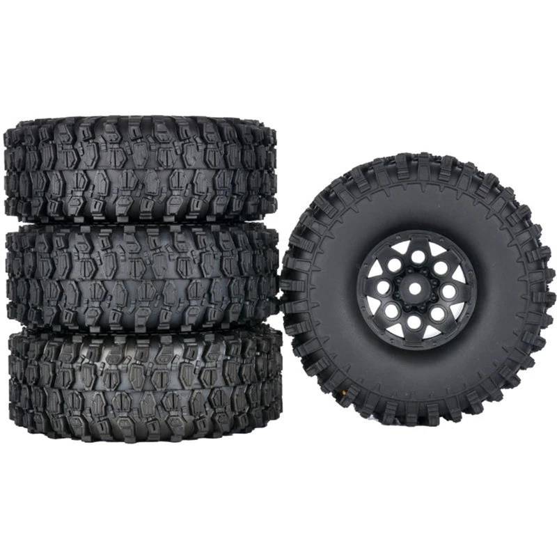 JVRWSC RC Autoreifen Felge Kompatibel Mit 1/10 RC Elektrischer Fernbedienung Modellauto Crawler 4PCS Reifen 43 * 118mm Adapter 12mm Nachrüstzubehör YK4102 von JVRWSC