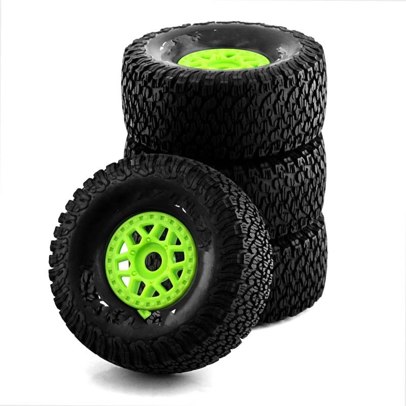 JVRWSC RC Autoreifen Felge Kompatibel Mit ARRMA Für Mojave Für FS Off-Road Buggy RC Auto 4 Stück 138 Mm 1/7 Desert Short Course Truck Reifen 17 Mm Radsechskant(Green) von JVRWSC