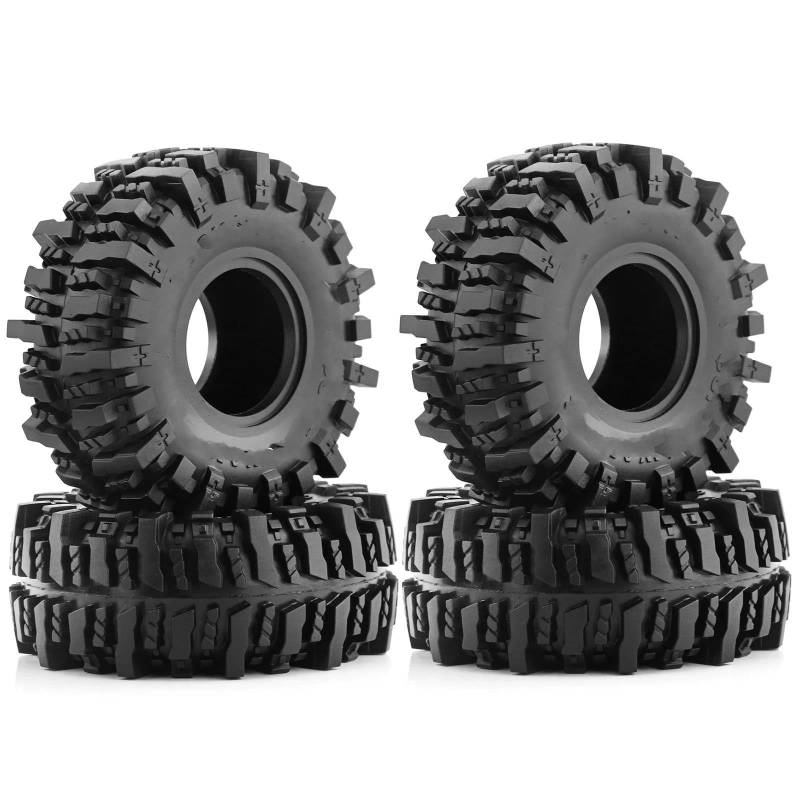 JVRWSC RC Autoreifen Felge Kompatibel Mit Axial Für SCX10 90046 AXI03007 TRX4 Für Redcat Gen8 4 Stück 118 Mm 1,9 Zoll Gummifelsenreifen Radreifen Für 1:10 RC Crawler Car von JVRWSC