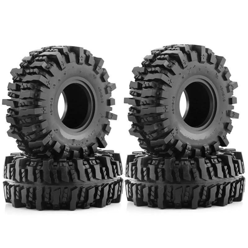 JVRWSC RC Autoreifen Felge Kompatibel Mit Axial Für SCX10 90046 AXI03007 TRX4 Für Redcat Gen8 4 Stück 118 Mm 1,9 Zoll Gummifelsenreifen Radreifen Für 1:10 RC Crawler Car von JVRWSC