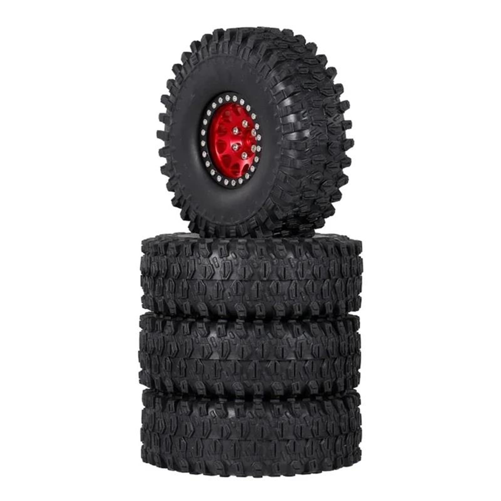 JVRWSC RC Autoreifen Felge Kompatibel Mit Axial Für SCX10 90047 SCX10 III AXI03007 4PCS Metall 1,9 Beadlock Felge Reifen Set Für 1/10 RC Crawler Auto(Red) von JVRWSC