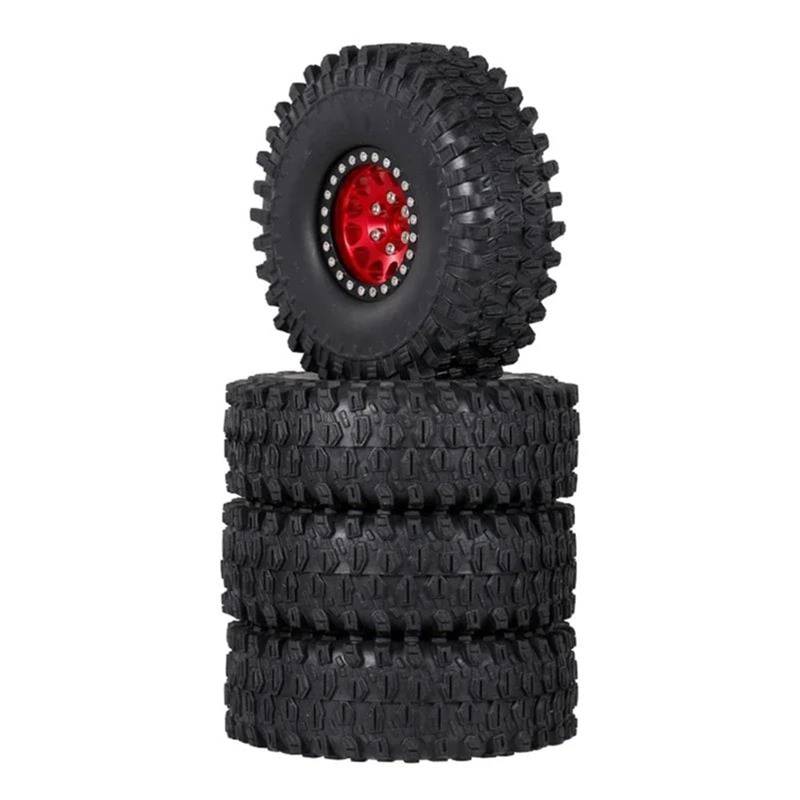 JVRWSC RC Autoreifen Felge Kompatibel Mit Axial Für SCX10 90047 SCX10 III AXI03007 4PCS Metall 1,9 Beadlock Felge Reifen Set Für 1/10 RC Crawler Auto(Red) von JVRWSC
