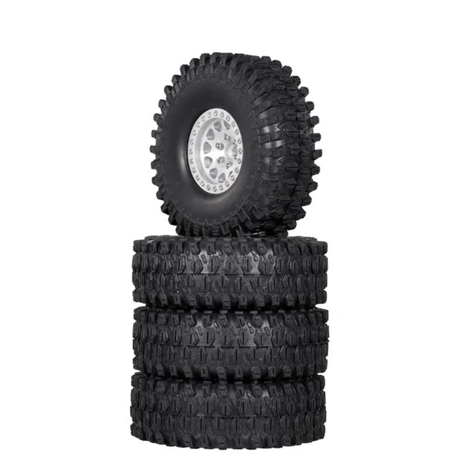 JVRWSC RC Autoreifen Felge Kompatibel Mit Axial Für SCX10 90047 SCX10 III AXI03007 4PCS Metall 1,9 Beadlock Felge Reifen Set Für 1/10 RC Crawler Auto(White) von JVRWSC