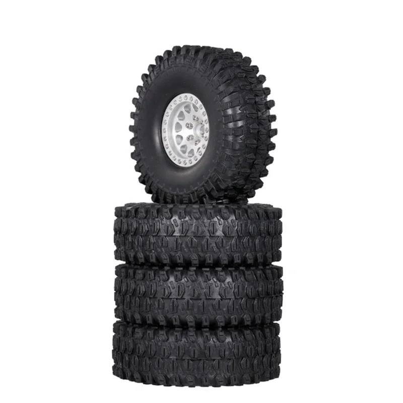 JVRWSC RC Autoreifen Felge Kompatibel Mit Axial Für SCX10 90047 SCX10 III AXI03007 4PCS Metall 1,9 Beadlock Felge Reifen Set Für 1/10 RC Crawler Auto(White) von JVRWSC