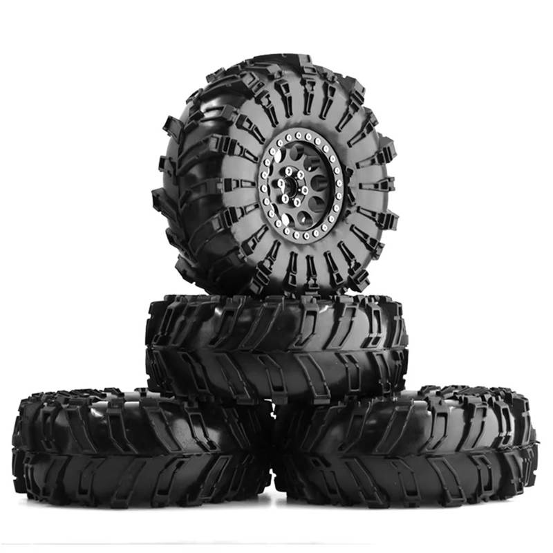JVRWSC RC Autoreifen Felge Kompatibel Mit Axial Für SCX10 Für Wraith Für Capra Für Traxxas 1/10 RC Crawler Auto 4PCS 140mm Metall 2,2 Beadlock Felge Reifen Set von JVRWSC