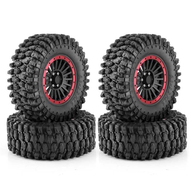 JVRWSC RC Autoreifen Felge Kompatibel Mit Axial Für SCX10 Für Wraith RR10 4 Stück 135 Mm 2,6 Zoll Metall-Beadlock-Felgen-Gummireifen-Set Für 1/8 1/10 RC Crawler Car(Red,A) von JVRWSC