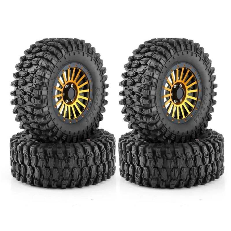 JVRWSC RC Autoreifen Felge Kompatibel Mit Axial Für SCX10 Für Wraith RR10 4 Stück 135 Mm 2,6 Zoll Metall-Beadlock-Felgen-Gummireifen-Set Für 1/8 1/10 RC Crawler Car(Yellow,A) von JVRWSC