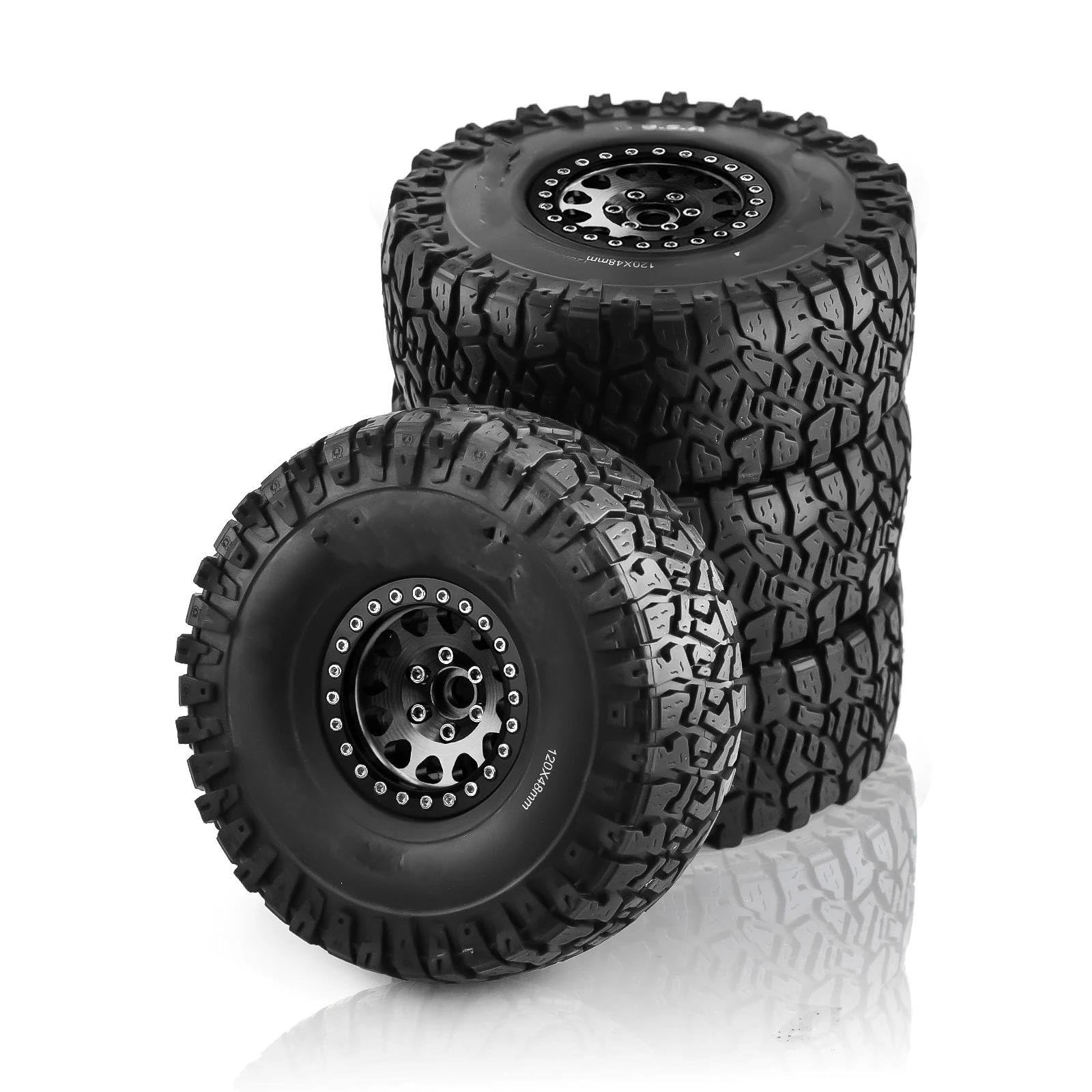 JVRWSC RC Autoreifen Felge Kompatibel Mit Axial Für SCX10 RR10 AX10 Wraith 90048 90018 KM2 4 Stück 1,9 Zoll Beadlock-Felgen Und Gummireifen Für 1/10 RC Rock Crawler(Color1) von JVRWSC