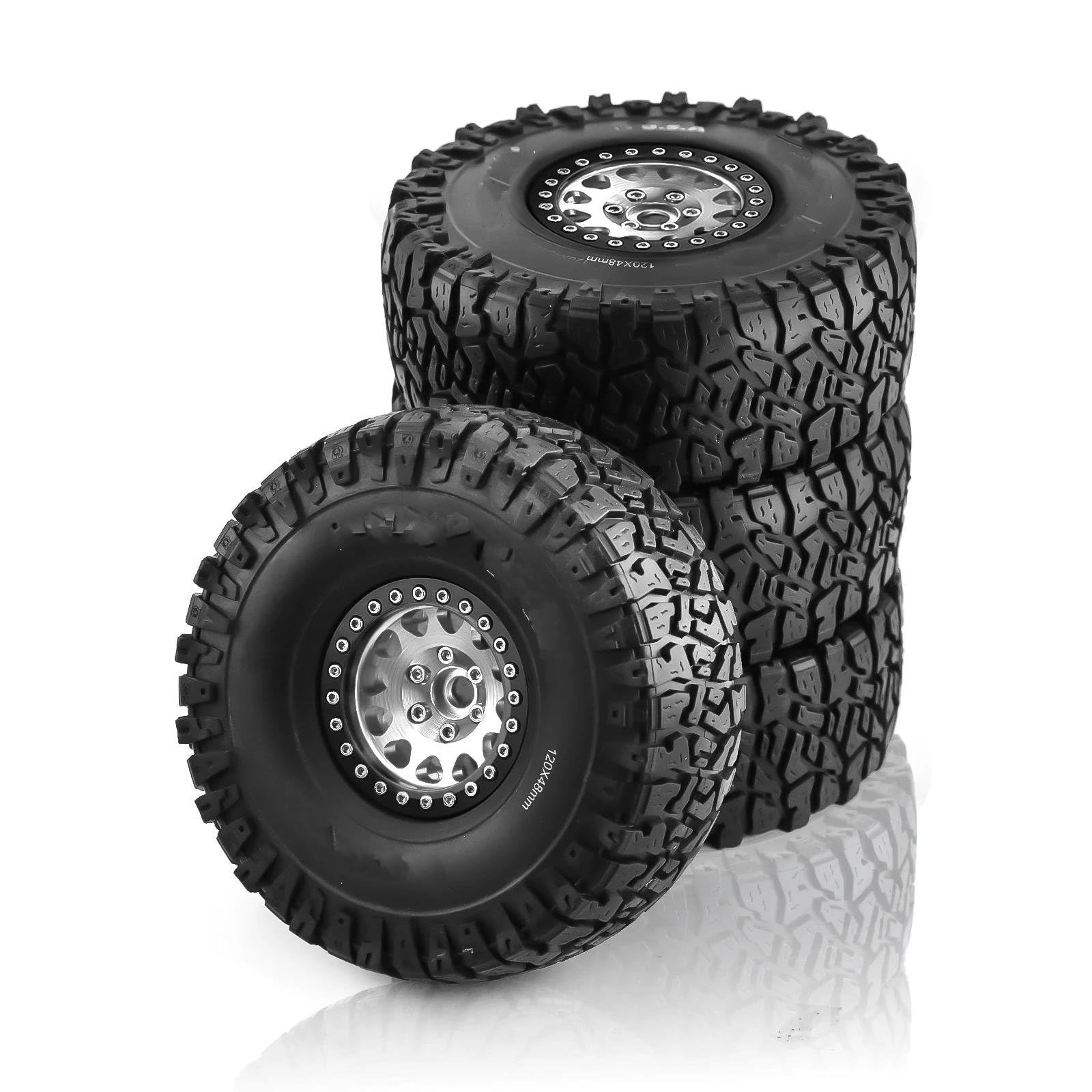 JVRWSC RC Autoreifen Felge Kompatibel Mit Axial Für SCX10 RR10 AX10 Wraith 90048 90018 KM2 4 Stück 1,9 Zoll Beadlock-Felgen Und Gummireifen Für 1/10 RC Rock Crawler(Color4) von JVRWSC