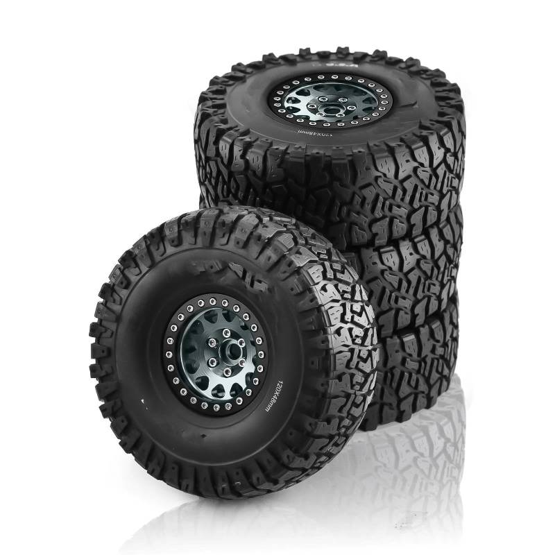 JVRWSC RC Autoreifen Felge Kompatibel Mit Axial Für SCX10 RR10 AX10 Wraith 90048 90018 KM2 4 Stück 1,9 Zoll Beadlock-Felgen Und Gummireifen Für 1/10 RC Rock Crawler(Color5) von JVRWSC