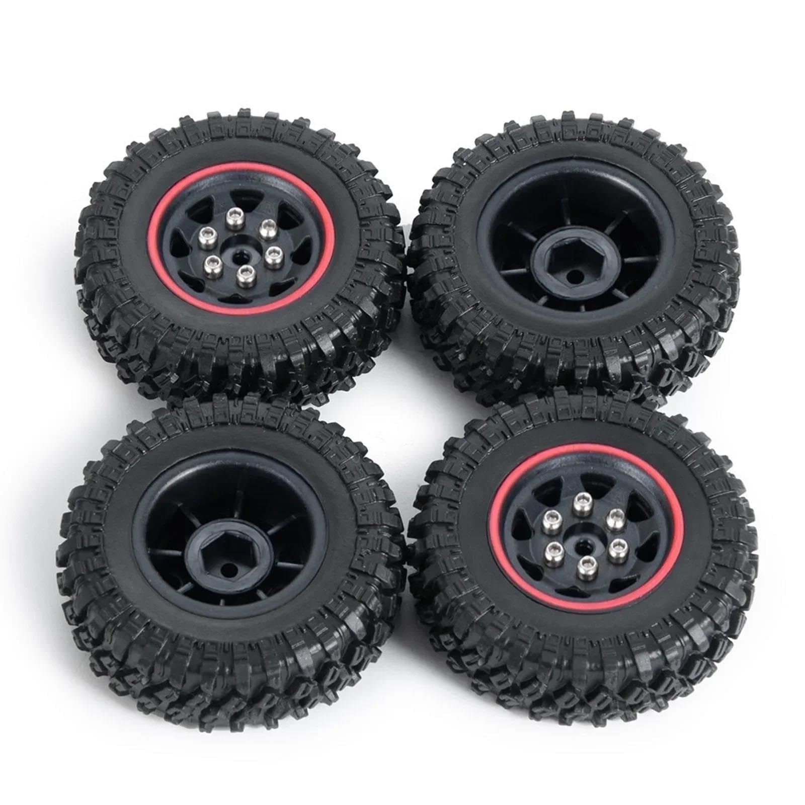JVRWSC RC Autoreifen Felge Kompatibel Mit Axial Für SCX24 90081 4PCS 49 * 18mm Beadlock Micro Crawler Rad Felgen Reifen Set Für 1/24 RC Crawler Auto RC Auto Reifen(Red) von JVRWSC