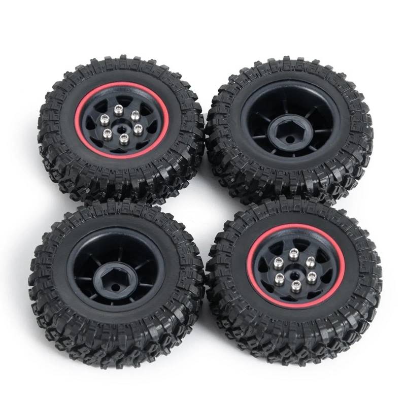 JVRWSC RC Autoreifen Felge Kompatibel Mit Axial Für SCX24 90081 4PCS 49 * 18mm Beadlock Micro Crawler Rad Felgen Reifen Set Für 1/24 RC Crawler Auto RC Auto Reifen(Red) von JVRWSC