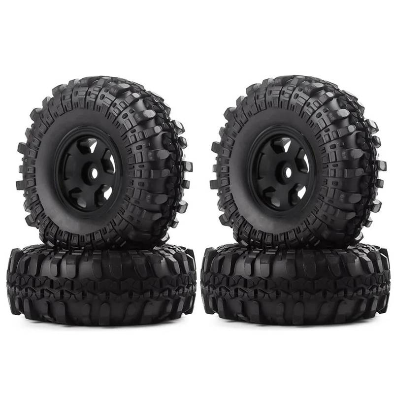 JVRWSC RC Autoreifen Felge Kompatibel Mit Axial Für SCX24 90081 AXI00001 4PCS 1,0 "49 * 18mm Beadlock Crawler Rad Felgen Reifen Set Für 1/24 RC Crawler Auto(Black) von JVRWSC