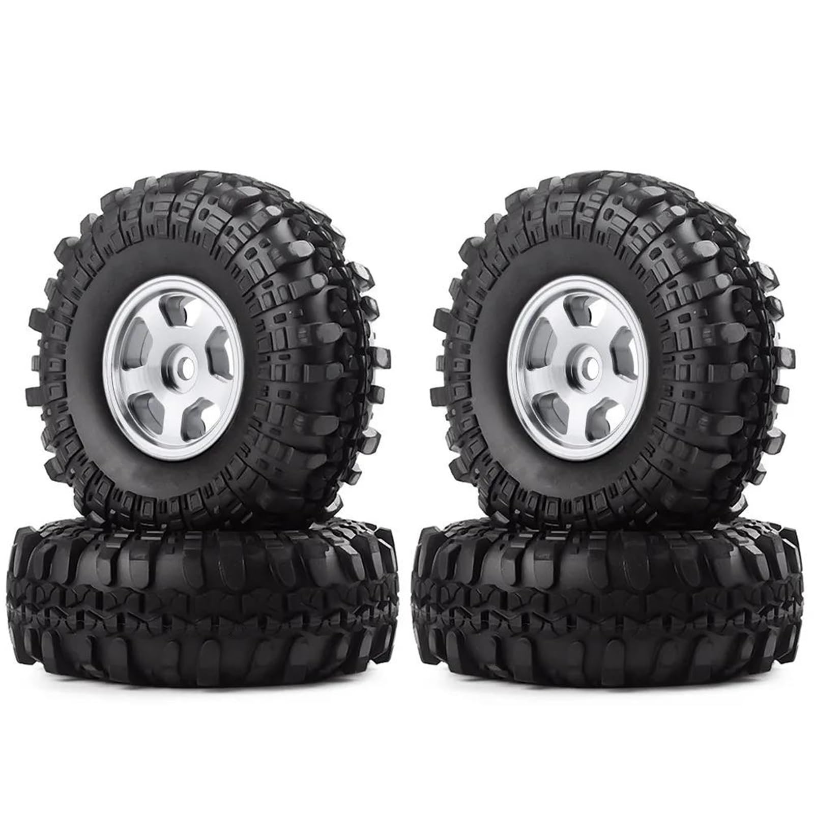 JVRWSC RC Autoreifen Felge Kompatibel Mit Axial Für SCX24 90081 AXI00001 4PCS 1,0 "49 * 18mm Beadlock Crawler Rad Felgen Reifen Set Für 1/24 RC Crawler Auto(White) von JVRWSC