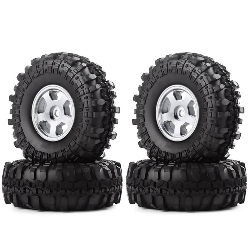 JVRWSC RC Autoreifen Felge Kompatibel Mit Axial Für SCX24 90081 AXI00001 4PCS 1,0 "49 * 18mm Beadlock Crawler Rad Felgen Reifen Set Für 1/24 RC Crawler Auto(White) von JVRWSC