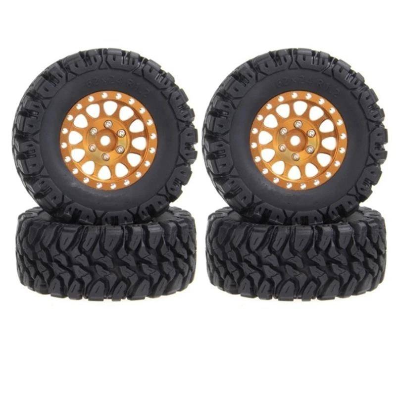 JVRWSC RC Autoreifen Felge Kompatibel Mit Axial Für SCX24 AX24 FCX24 TRX4M 4-teiliges 62 X 24 Mm 1,2-Zoll-Metall-Beadlock-Felgen-Reifen-Set Für 1/18 1/24 RC Crawler Car(Yellow) von JVRWSC